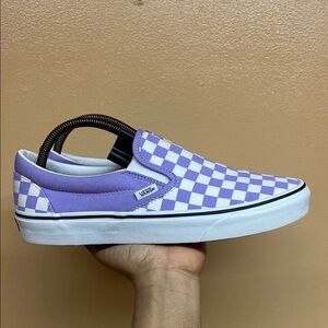 Vans Purple And White Checkered Slip-On Sneakers